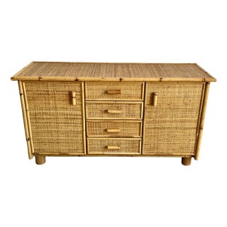 Vintage Italian Rattan Sideboard, 1970s For Sale