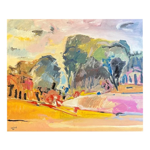 Jean Krille, Landscape 116, Oil on Wood, 1990 For Sale
