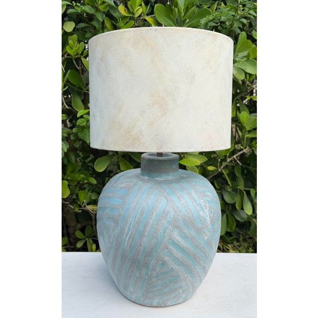 Vintage Handcrafted Geometric Table Lamp + Shade For Sale - Image 4 of 12