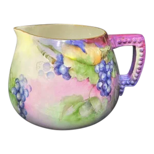 Vintage American Belleek Hand-Painted Cider Pitcher With Grapes