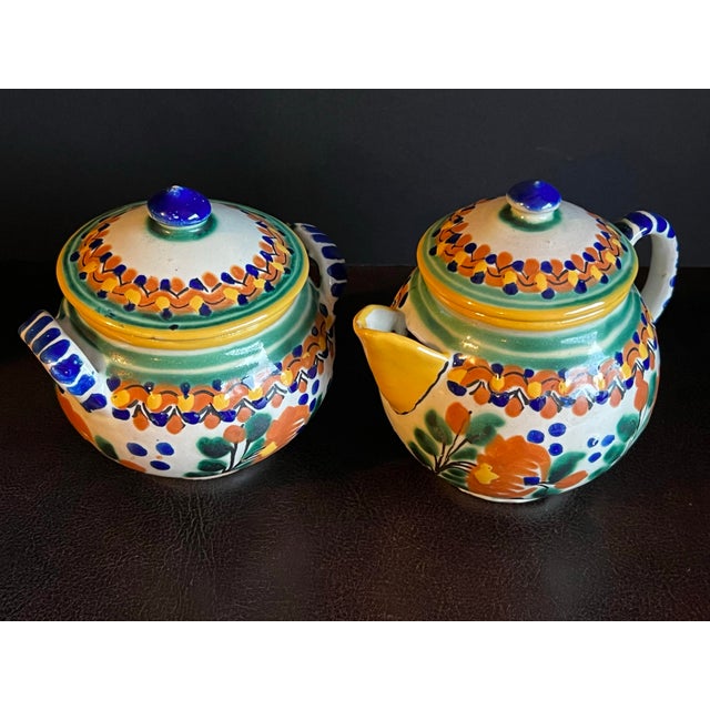 Early 20th Century Early 20th Century Signed Ysauro Uriarte Mexican Talavera Sugar and Creamer For Sale - Image 5 of 12