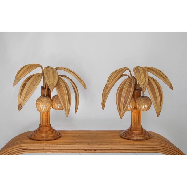 Coconut Palm Lamps in Rattan, Set of 2 For Sale - Image 5 of 18
