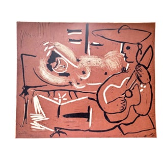 Pablo Picasso, Woman Lying in Bed and Guitarist 2, Original Linocut, 1962 For Sale