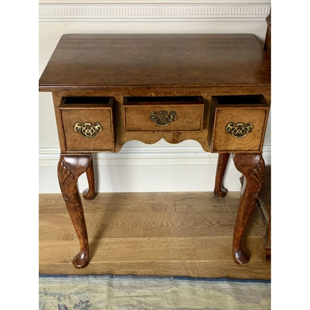 Queen Anne Early 20th Century Queen Anne Style Burl Walnut Lowboy Console Table For Sale - Image 3 of 7