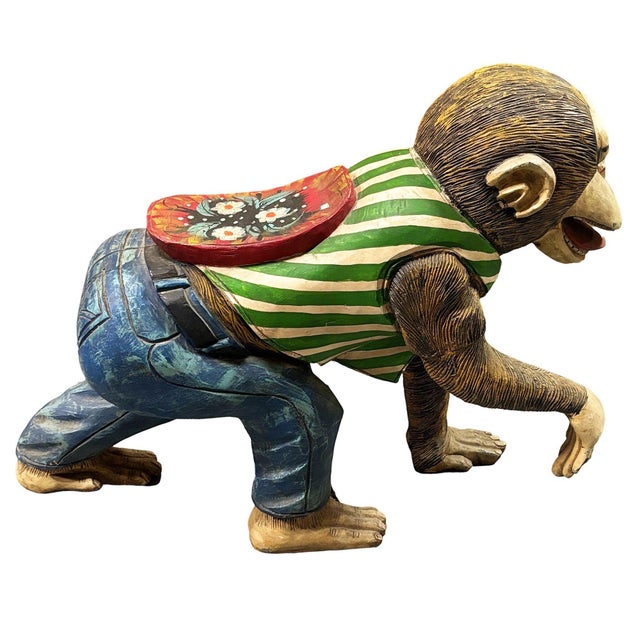 Mid-Century Style Hand Carved Fairground Carousel Inspired Monkey Sculpture For Sale - Image 4 of 8
