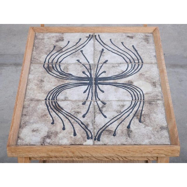 Danish Brutalist Oak Serving Table with Ceramic Tiles, 1960s For Sale - Image 6 of 9