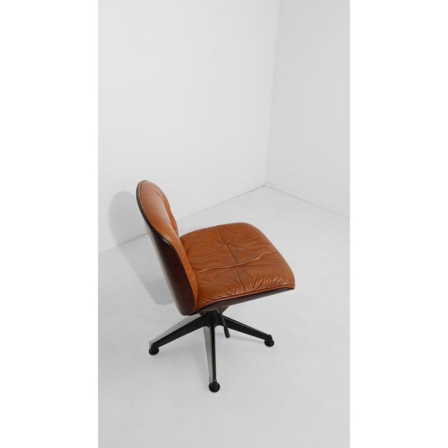 Black Cognac Leather and Rosewood Desk Chair attributed to Ico Parisi for MiM Roma, Italy, 1960s For Sale - Image 8 of 18
