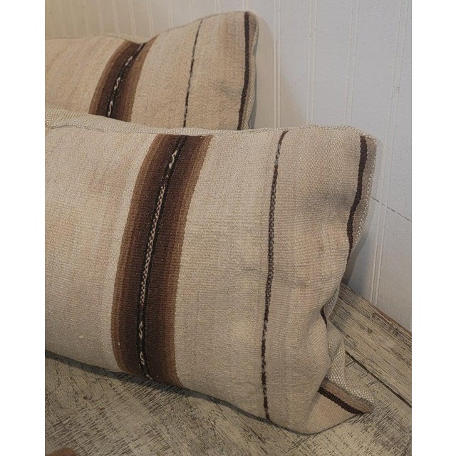 Pair of Striped 19Thc Linen Bolster Pillows For Sale - Image 4 of 6