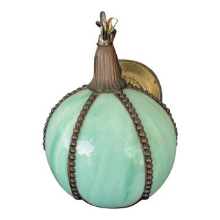 Vintage Green Slag Glass Pendent Lamp For Sale