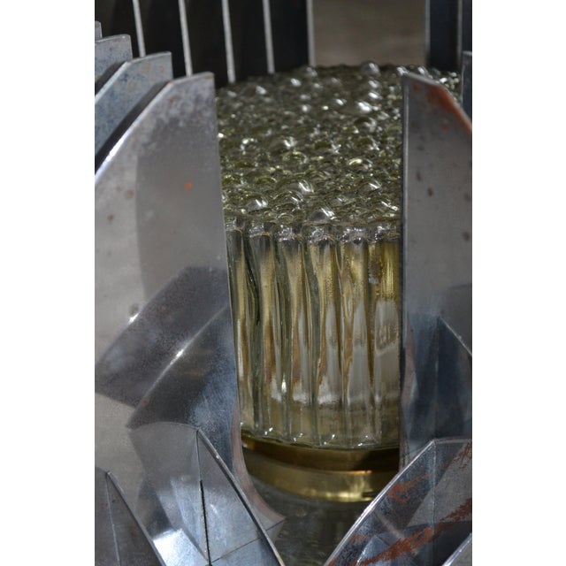 Silver Brutalist Aluminium Ceiling Light with Handmade Textured Glass, 1980 For Sale - Image 8 of 14
