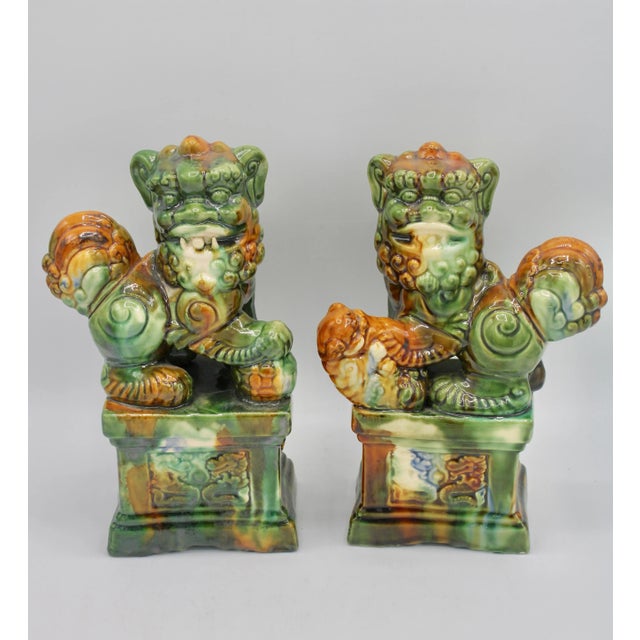 Mid 20th Century Asian Ceramic Foo Dogs For Sale - Image 10 of 13