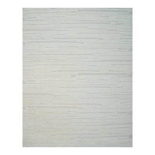 4x6 Para Vibrant White Geometric Modern Hand Knotted Wool Carpet Rug For Sale