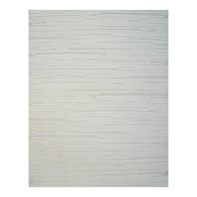 4x6 Para Vibrant White Geometric Modern Hand Knotted Wool Carpet Rug For Sale