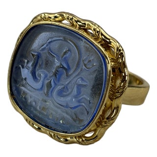 Tagliamonte Venetian Glass Intaglio Ring – 925 Sterling With 18k Gold Plating, Size 6 For Sale
