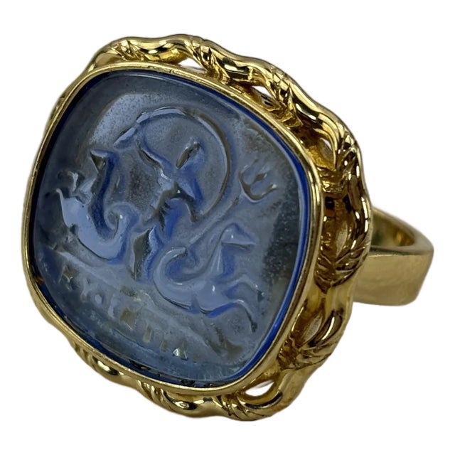 Tagliamonte Venetian Glass Intaglio Ring – 925 Sterling With 18k Gold Plating, Size 6 For Sale