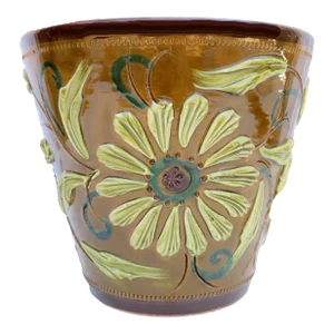 Midcentury Italian Majolica Cocoa Brown Pottery Planter / Cachepot