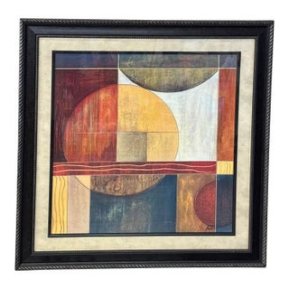 Mid 20th Century Modernist Multicolor Geometric Framed Print, Signed For Sale