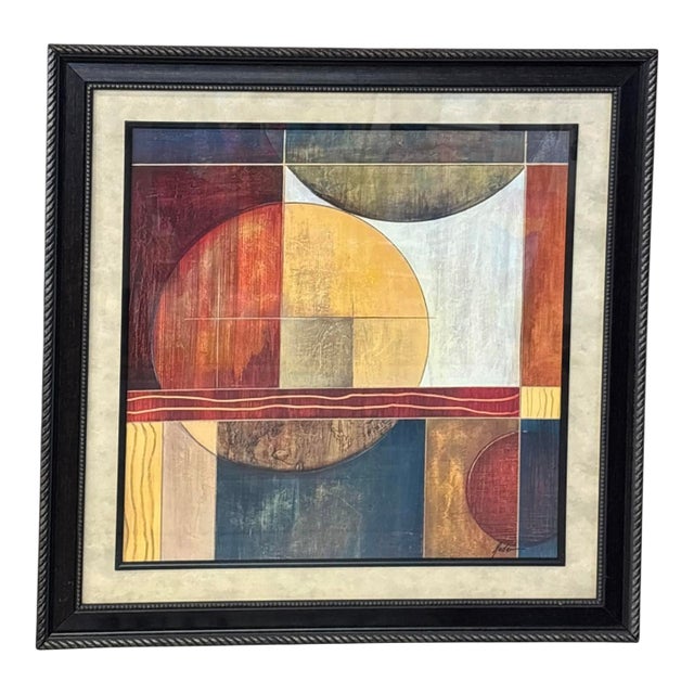 Mid 20th Century Modernist Multicolor Geometric Framed Print, Signed For Sale