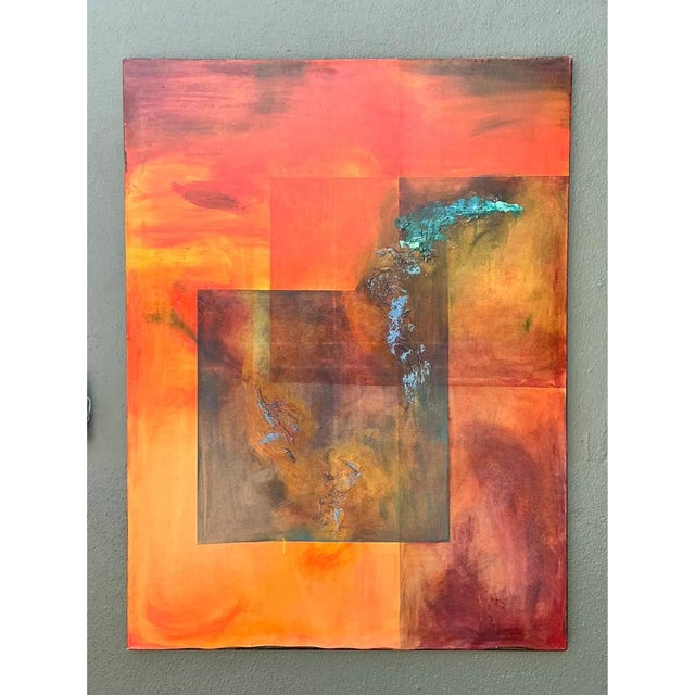Orange Vintage Abstract Expressionist Oil Painting on Canvas For Sale - Image 8 of 13