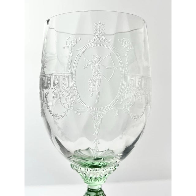 1920s Heisey “Diana Moongleam” Set of 3 Green Stem Water Glasses For Sale - Image 4 of 6