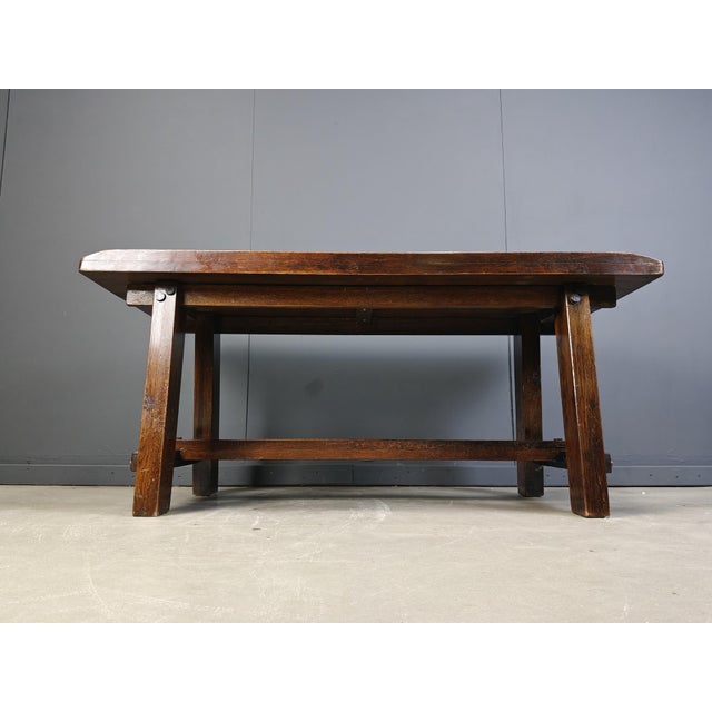 Rustic Brutalist Wooden Dining Table, 1960s For Sale - Image 3 of 8