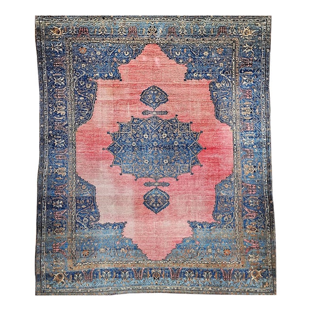 19th Century Oversized Khorassan Rug, Hand-Knotted Wool, Floral Pattern, Red & Blue, 11’ X 16’ For Sale