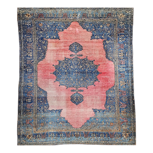 19th Century Persian Khorassan Rug in Open Field Floral Pattern in Crimson, Blue