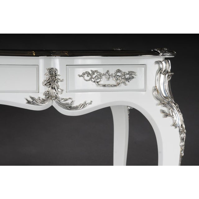 Vintage Writing Desk in High Gloss White and Silver For Sale - Image 5 of 18