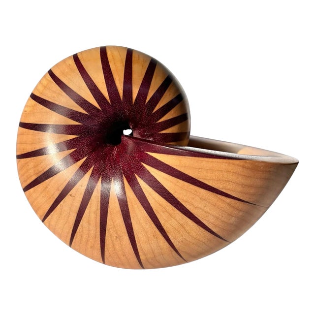Turned Wood Nautilus Shell Sculpture in Maple and Purpleheart For Sale
