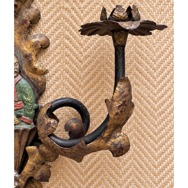 Pair of Vintage Chinoiserie Figural Gilt Metal Candle Wall Sconces For Sale - Image 11 of 12