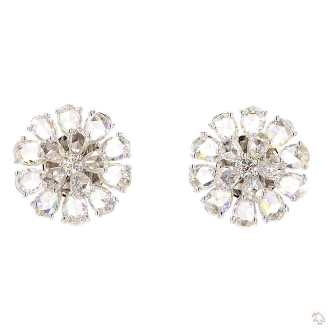 Modern 5.74 Carat Rose Cut Diamond Gold Earrings, Pair For Sale - Image 3 of 9