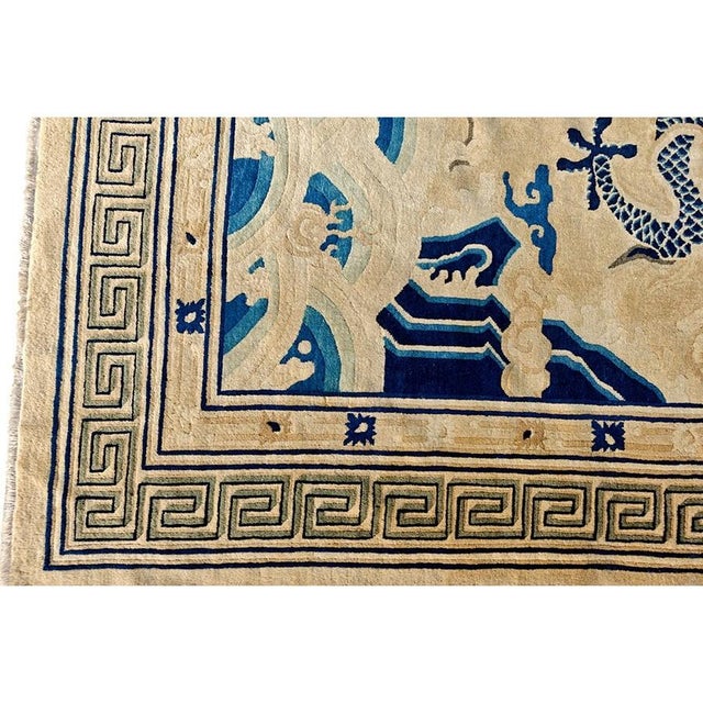 Beige 1880s Beige Ground Dragon Medallion Antique Chinese Peking Qing Style Square Rug For Sale - Image 8 of 9