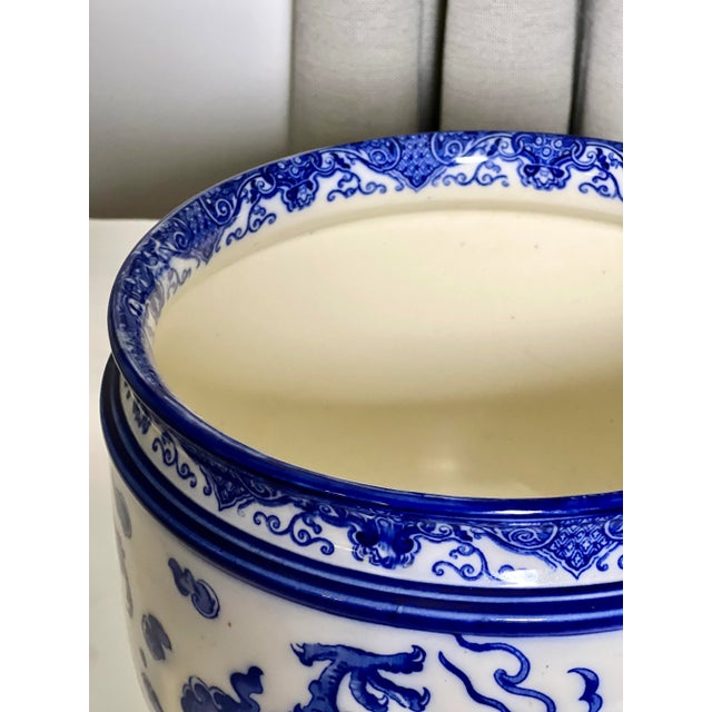 Blue Early 20th Century Royal Doulton 'Oyama' Pattern Flow Blue and White Porcelain Jardiniere For Sale - Image 8 of 11