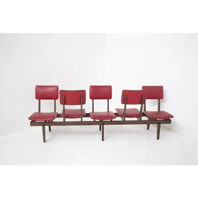 Brown Vintage Italian Bench with 5 Red Leather Seats For Sale - Image 8 of 15