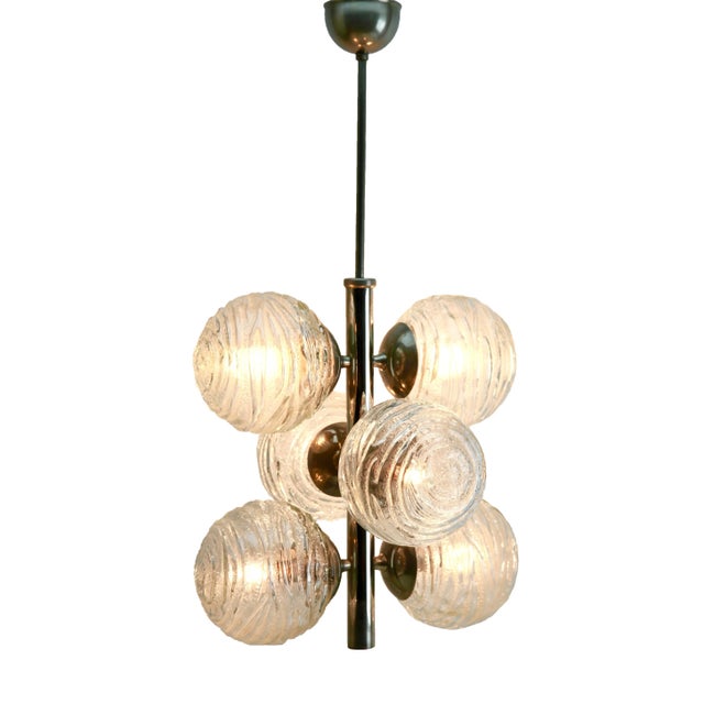 1960s German Swirl Ball Pendant Stem Lamp with 6 Globular Lights from Fischer Leuchten For Sale - Image 5 of 9