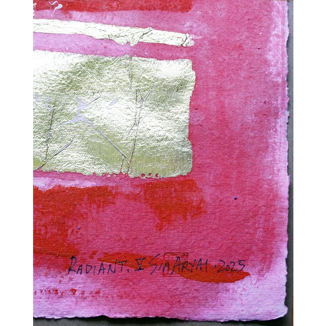 Abstract Radiant. V Framed Modern Gold Leaf on Red Painting For Sale - Image 3 of 5