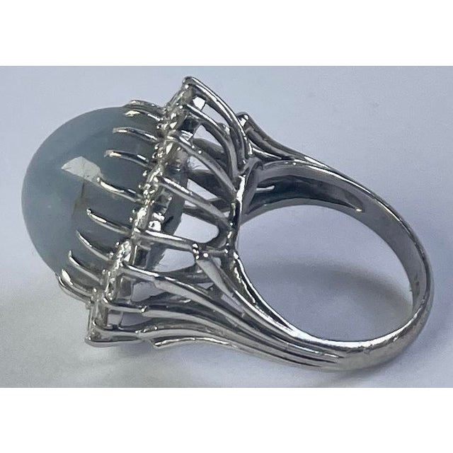 1950s Plum Cabochon Sapphire, Diamond, and 14k White Gold Ring, Size 6.5 - For Sale In Monterey, CA - Image 6 of 8