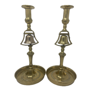 Antique 19th Century English Brass Tavern Bell Candlesticks- A Pair