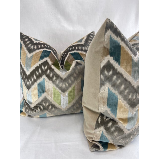 Brunschwig & Fils Brunschwig & Fils "Rene Velvet" in Aqua/Celadon 22" Pillows-A Pair For Sale - Image 4 of 4
