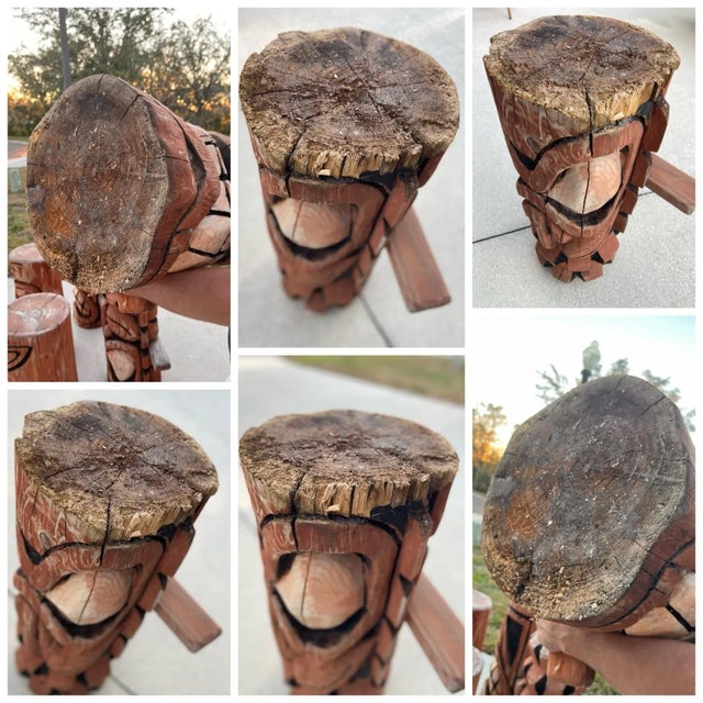 Set of Five Vintage Carved Tiki Bar Stools With Footrests For Sale - Image 12 of 12