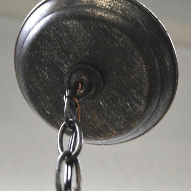 Iridescent Glass Flower Pendant Light | Wrought Iron Detail For Sale - Image 4 of 11