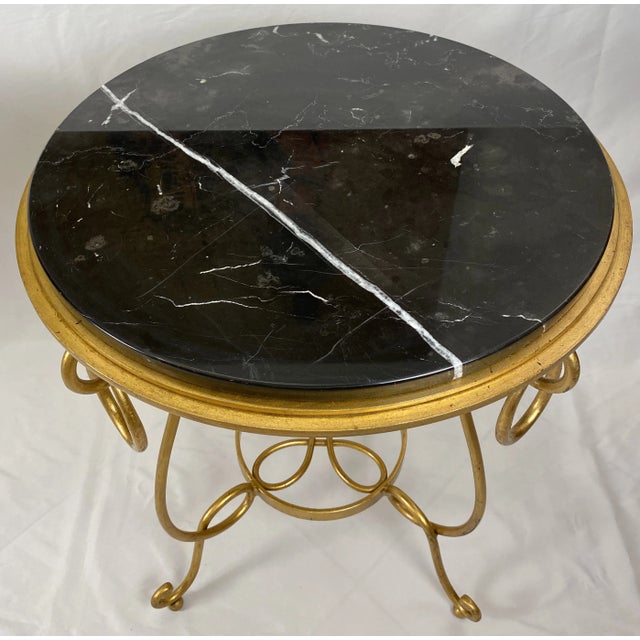 Metal Pair of Rene Drouet Style Marble and Gilded Iron Side Tables For Sale - Image 7 of 11