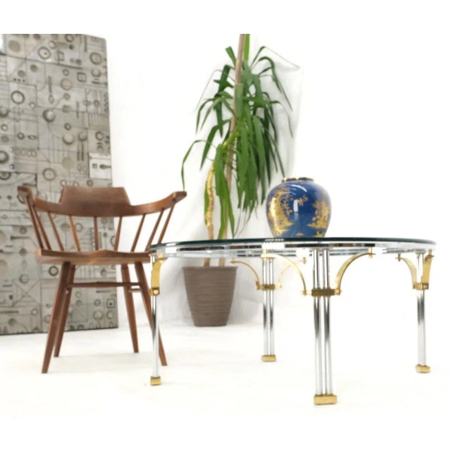 Round Glass Top Chrome Legs Solid Brass Stretchers & Feet Coffee Center