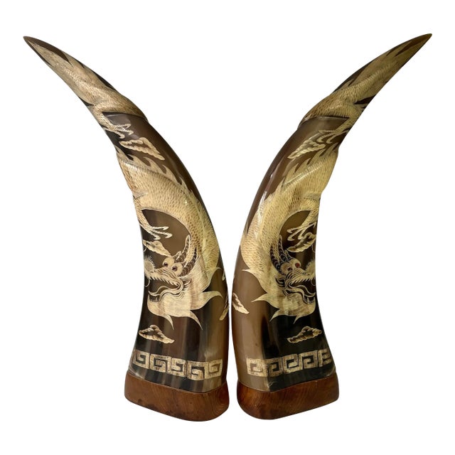 Vintage Carved Thailand Horns- a Pair For Sale