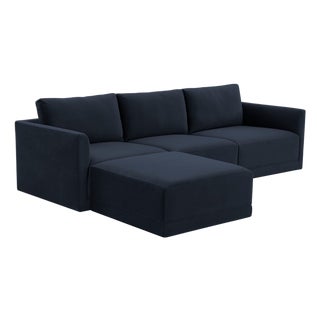 Willow Navy Modular 4-Piece Performance Velvet Sectional For Sale