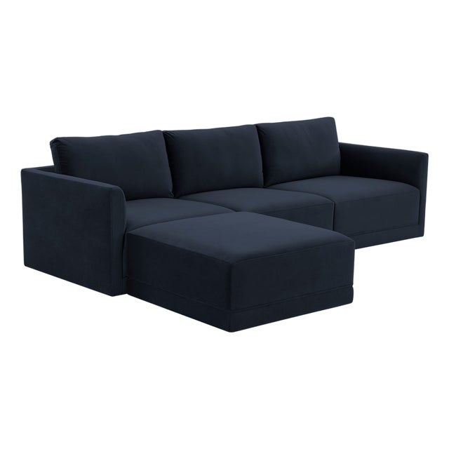 Willow Navy Modular 4-Piece Performance Velvet Sectional For Sale