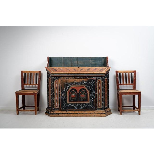 Swedish unusual folk art sideboard from Hälsingland in Sweden made during the early 1800s, around 1820 to 1830. The...
