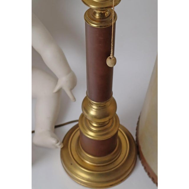Metal Large Hollywood Regency Leather and Brass Table Lamp, 1960s For Sale - Image 7 of 18
