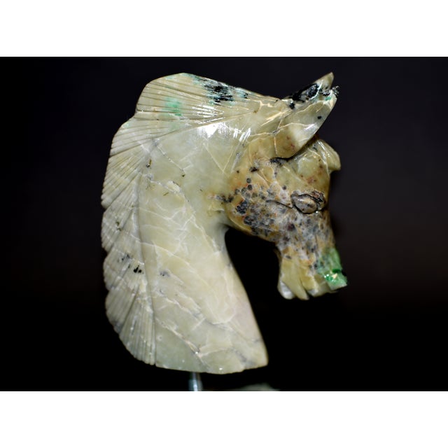 Genuine Emerald Horse Head Bust Statue Natural Gemstone For Sale - Image 9 of 11