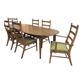 1960s Mid-Century Mahogany Dining Set With 6 Chairs and 3 Leaves - Set of 7 For Sale